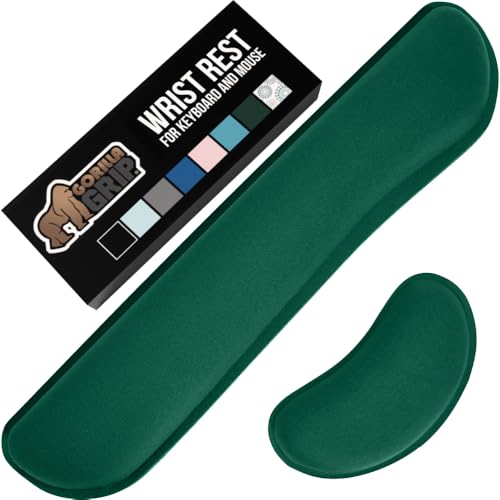 Image of GORILLA GRIP Silky Gel Memory Foam Wrist Rest for Computer Keyboard, Mouse, Ergonomic Design for Typing Pain Relief, Desk Pads Support Hand, Arm, Mousepad Rests, Stain Resistant, 2 Piece, Hunter Green