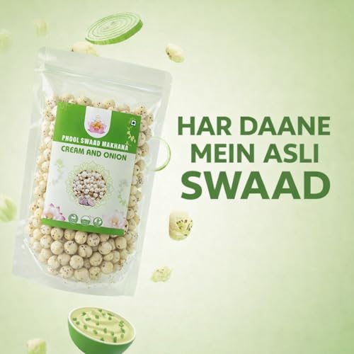 Image of PHOOL SWAAD Cream and Onion Roasted Makhana (110GM) - Classic Crunchy Fox Nuts | Gourmet Lotus Seeds Savory Snack | Healthy Diet Snacks for Weight Loss, Protein-Rich