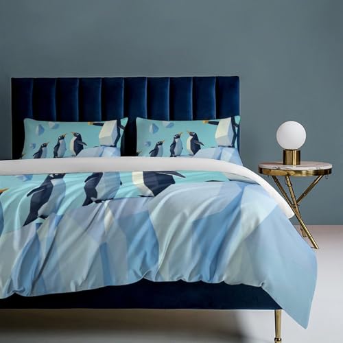 Juego de cama de pingüinos de 3 piezas con microfibra y dos fundas 80x80 cm 8