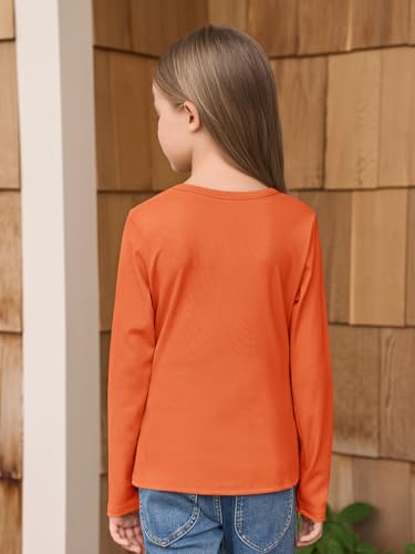 Image of Haloumoning Girls Long Sleeve Shirts Crewneck Ruched Side Slim Fit Tops Ribbed Knit Casual Tee Shirt 4-15 Years