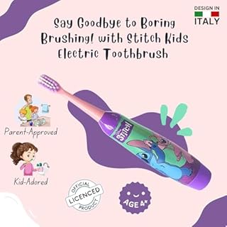 Disney Stitch - Spazzolino elettrico a batteria per bambini, setole morbide arrotondate, vibrazioni migliorate, tappo di protezione e batteria incluse, cura orale delicata e divertente per bambini dai
