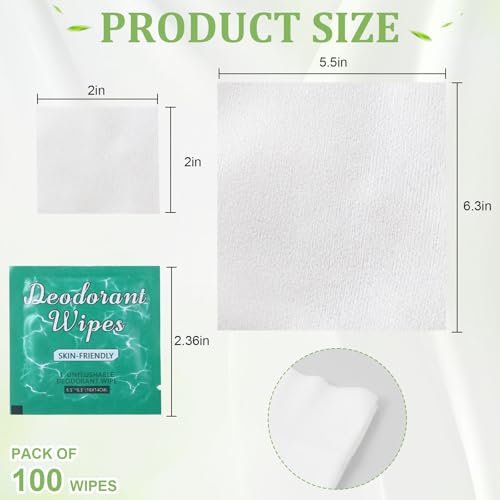 Image of 100Pcs Travel Deodorant Wipes, Travel Size Mini Deodorant Wipes Bulk for Homeless, Individually Wrapped Body Cleaning Supplies for Women Wet Armpit for Body Cleaning Jasmine
