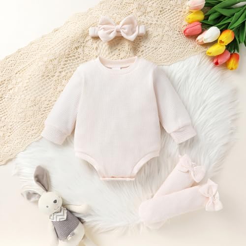 Happy Town Baby Girl Clothes Newborn Long Sleeve Waffle Sweatshirt Romper First Birthday Outfit Girl Infant Fall Winter Set2
