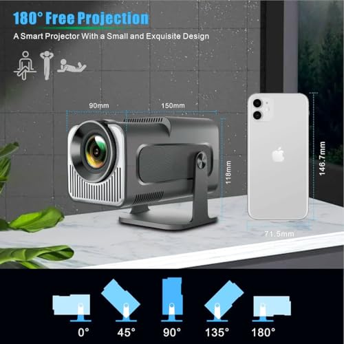 Image of Portable Mini Projector-4K 1080P 30fps Full HD,180 Rotatable WiFi Projector, Bluetooth 5.0,Android 11,Dual Band 2.4G /5G,Home Theater & Outdoor Use,Compatible with TV Stick /Windows /iOS /Android
