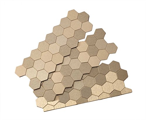 Aspect Peel and Stick Backsplash 11in x 4in Honeycomb Champagne Matted Metal Tile for Kitchen and Bathrooms (3-Pack)