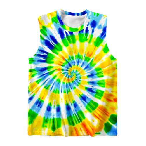 Image of DMPROD Kids Tie Dye Shirt Size 5-14 Years Sleeveless T Shirts Children Tank Tops Hippies Senior Tees for Boys Girls