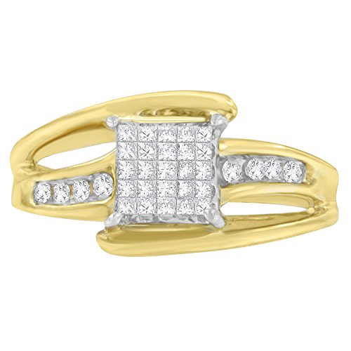 Original Classics 10K Yellow Gold Round and Princess Cut Diamond Ring (0.33 Cttw, H-I Color, SI1-SI2 Clarity) - Size 6