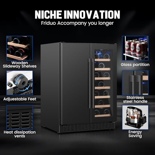 Friduo FRI120D03 Wine And Beverage Refrigerator, 24Inch Dual Zone Wine Cooler, 20Bottles 88Cans Undercounter Black Beverage Fridge thumb #4