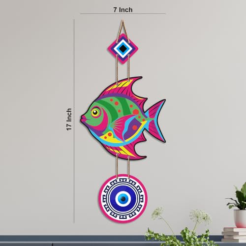 Image of Artvibes Colorful Fish Evil Eye Wall Hanging for Home Entrance | Nazar Battu MDF Decorative Wall Art | Lucky Vastu Decor for Bedroom | Office | Balcony & Living Room (WH 8532N)