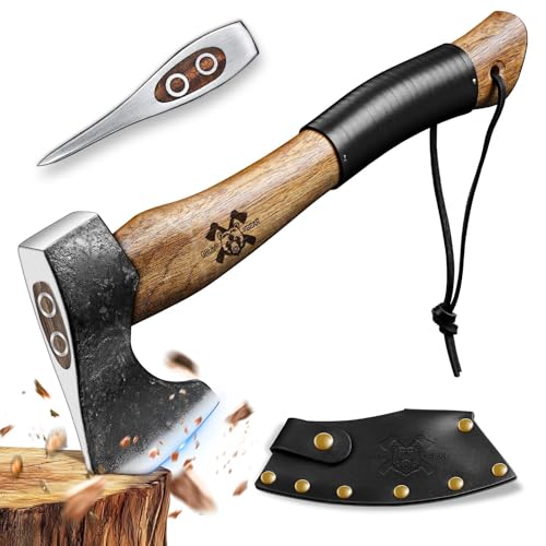 Camping Hatchet, Survival Axe with Sheath, High Carbon Steel and Wood Handle…