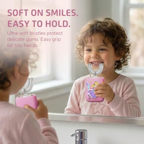Well Before Kids Electric Toothbrush, U-Shaped Toothbrush for Ages 2-7, Ultrasonic Automatic Full Mouth Brush, 5 Heads, 5 Modes, IPX7 Waterproof (Princess, Pink) — 사진 5