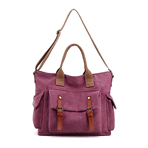 LOSMILE Damen Schultertaschen Canvas Handtasche Groß Vintage Umhängentasche Casual Messenger Bags Damen Hobo Shopper Tasche für Alltag Büro Schule Ausflug Einkauf.(Rot) Cover