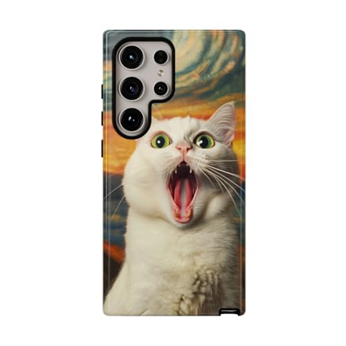 Coque Samsung S24 Ultra chat blanc yeux verts au fini brillant miroir