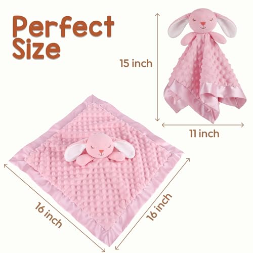 Image of Loveys for Babies, Soft Baby Security Blanket Lovies for Babies, Stuffed Animals Blankie for Newborn Infant with Baby Snuggle Toy, Gilrs Gifts Pink Bunny Security Blanket 16 Inch