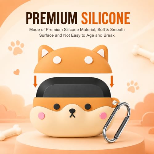 Image of Silicone Cover Compatible with Oneplus Buds Nord 3r (2025), Soft Silicone 360 Full Protection Dust-Proof Shockproof Case Cover with Hook (Cover Only) (Shiba Dog)