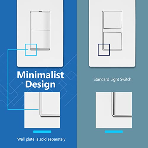 Lider Minimalist Design Matte Finish Lighted Double Switch, Combination Frameless Decorator Switch With Locator Light, Ground Terminal, Single Pole, 15A 120-277V, Ul Listed, Lcs2-1P-W, White #TOP3