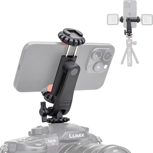 Zeadio Supporto per smartphone con attacco a caldo, supporto per treppiede per cellulare, monopiede per selfie con morsetto regolabile, per fotografia Canon Nikon DSLR, iPhone e Samsung