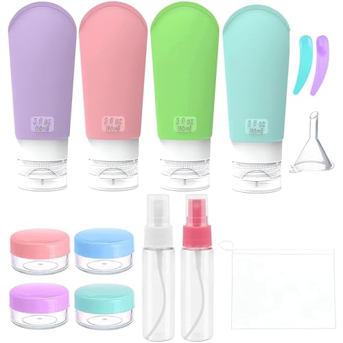 KISUOMAOYI 14 Pack Travel Bottles Set for Toiletries, Silicone Travel Containers 90ml Leak Proof Refillable Travel Accessories for Shampoos, Conditioner and Lotion