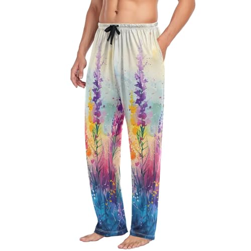 Men's Pajama Pants Colorful Flowers Painting Sleep Pajama Lounge Pant with Pockets, Elastic Waistband4