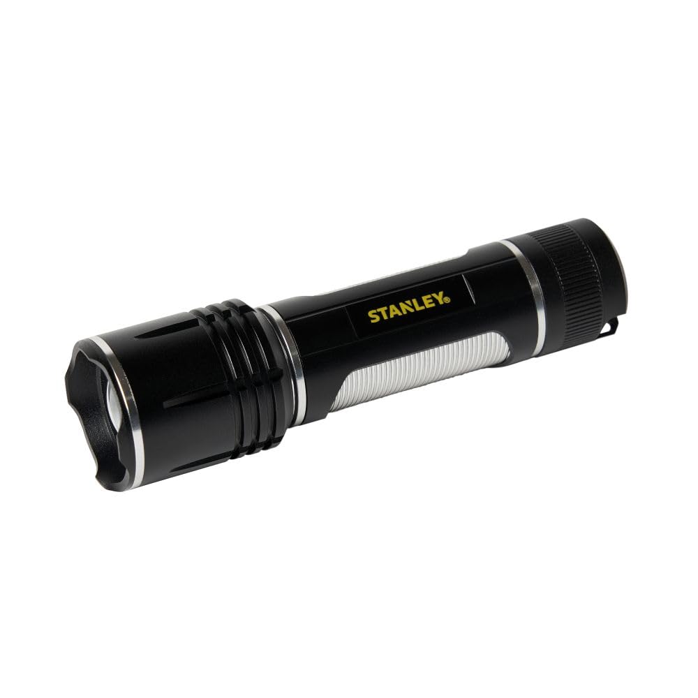 LITECRAFT Stanley Hand Torch 6 Watt LED Flashlight, Black, Silver | Battery Operated, 500lm, 6000k Daylight White, Integrated LED, Adjustable Beam