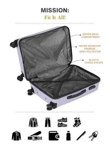 Image of Teakwood Set of 2 8 Wheels Trolley Bag, Hard Cabin with Zipper Closure, Adjustable Push Button & Cross Side Strap, Number Lock System 360 Degree (Set of 2, Lavender)