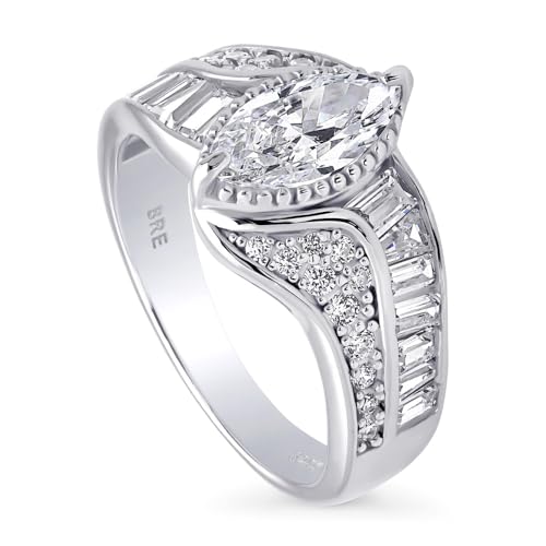 BERRICLE Sterling Silver Halo Wedding Engagement Rings Marquise Cut Cubic Zirconia CZ Woven Ring for Women, Rhodium Plated Size 4-10