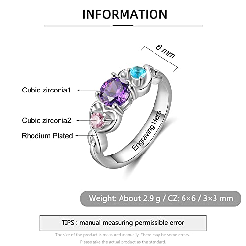 Personalized Mother Rings with 3 Simulated Birthstones Engraved Names Anniversary Rings for Grandma Family Promise Jewelry3
