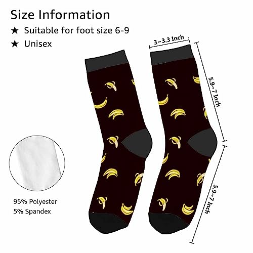 Yellow Banana Crew Socks for Woman Size 6-8 Bright Fruit Peel Glow in Black Space Girls Socks2