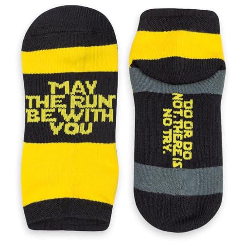 Gone For a Run Inspirational Socks - Fun Running Socks - May the Run be with You - Running Gifts for Women - Yellow & Black