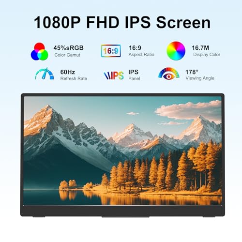 Image of Portable Monitor Touchscreen 15.6 inch 1080P FHD IPS, 10-Point Touch Travel Gaming Display with Dual Speakers & Kickstand, USB-C HDMI External Screen for Laptop, PS5, Switch (1080P Touch, 15.6Inch)