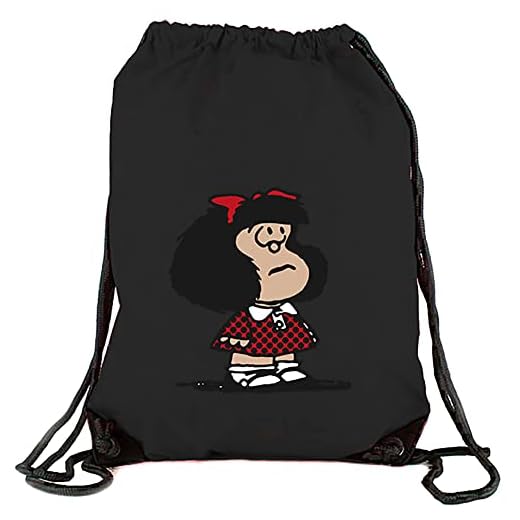 Camisetas EGB Bolsa Mochila Mafalda Ochenteras 80´s Retro Comic (Negro, algodón)