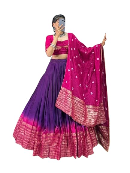 Sarathybiz Woman's perfectly Navratri Collection Tussar Silk Lehenga Choli Patola Print with Foil Work