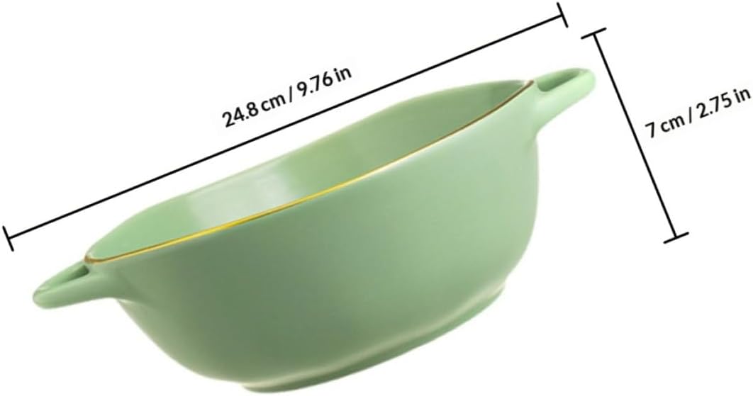 Cabilock Ceramic Double-handle Baking Bowl Soup Serving Dish Matcha Green Salad Mixing Bowl Oven-safe Dinnerware for Kitchen and Dining