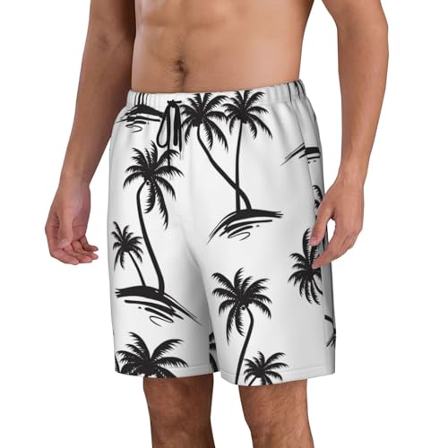 Palm Tree Black White Men's Beach Shorts Summer Swim Trunks Quick Dry Beach Shorts2