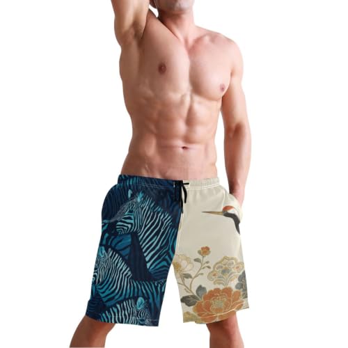 Short de plage extensible rapide beige à motif grue japonaise pour homme