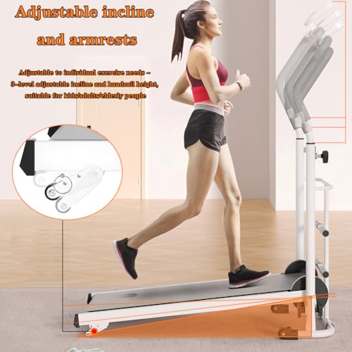 Image of Portable Folding Walking Pad Treadmill with Incline & Handle Bar - Compact Manual Running Machine for Home, Small Spaces, Kids, Adults & Seniors
