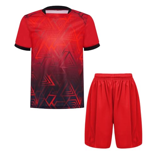 Miaeowve Conjunto de camiseta de fútbol para niños, camiseta de manga corta con pantalones cortos, uniformes de fútbol, Rojo A., 32 W/34 L