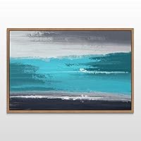 Framed Canvas Wall Art Abstract Ocean Seascape Canvas Prints Home Artwork Decoration for Living Room,Bedroom - 16x24 inches