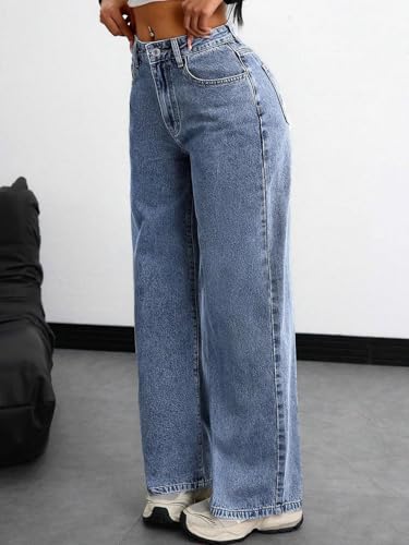 Image of KOTTY Women's Wide Leg Denim Jeans | Relaxed Fit High Rise Fashion Jeans for Casual Wear
