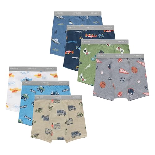 Hanes Trainer Boxer Briefs for Toddlers, Light Leaks Potty Training Underwear for Boys, 6 Or 7-Packs, Days of The Week, Blue, Green, Tan