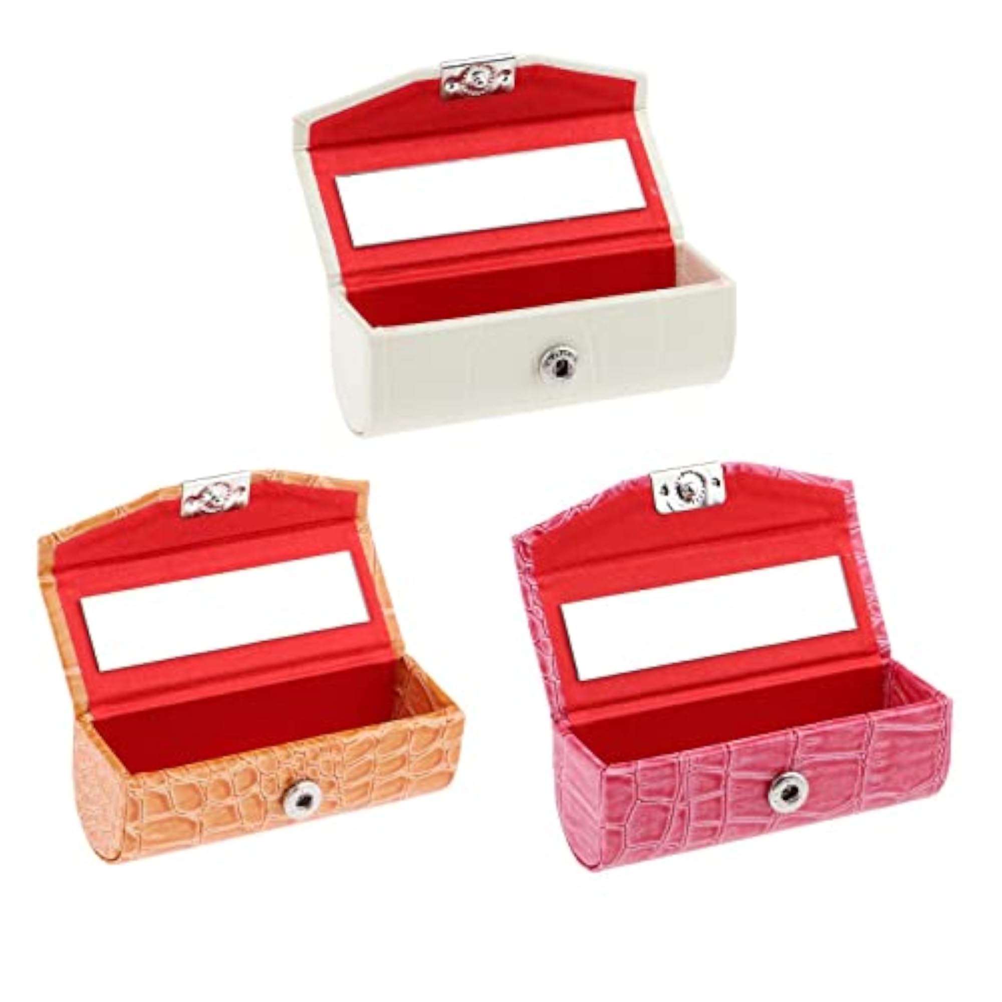 3x Lipstick Case Rose Red, White, and Orange Storage Box