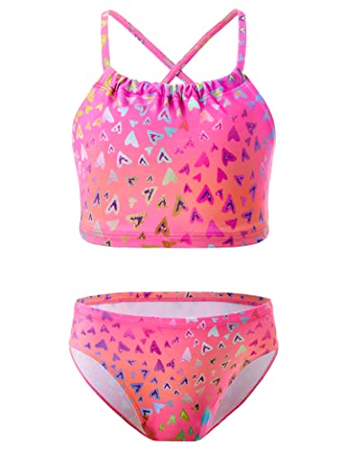 Image of TENVDA Girls Swimsuit 2-Piece Halter Tankini Set Beach Sport Bathing Suit UPF 50+ Swimwear