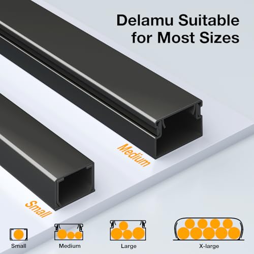 Delamu 157in Cord Hider, Cord Cover Wall Cable Management, Paintable Wire Cover for Cords, Cable Hider Raceway Kit, Cable Cover Concealer, Wire Hiders for TV on Wall, 10 X L15.7 W1.18 H0.6in, Black - 4