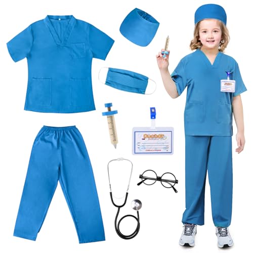 JoyPlus Costume de Médecin pour Enfants,8 Pièces Deguisement Docteur Enfant,Deguisement Medecin Enfant,Kit de Déguisement de Médecin avec Stéthoscope et...