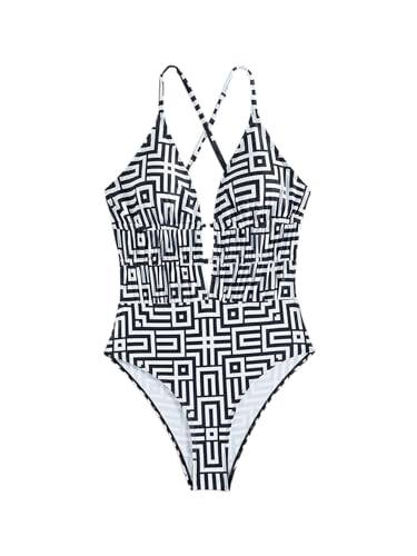 Verdusa Women's One Piece Elegant Graphic Swimsuit Criss Cross Tie Back Monokini4
