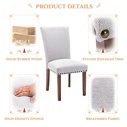 Image of Parsons Dining Chairs Set of 6, Upholstered Nailhead Dining Room Kitchen Side Chair with Thick Cushions and Wood Legs, Light Grey