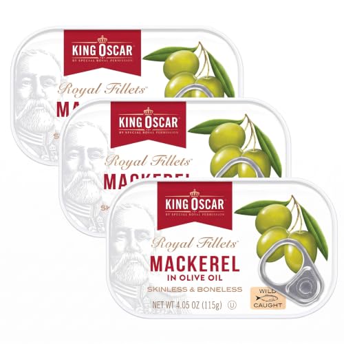 King Oscar Mackerel in Olive Oil, 4.05 oz Can, 3-Pk, Wild Caught