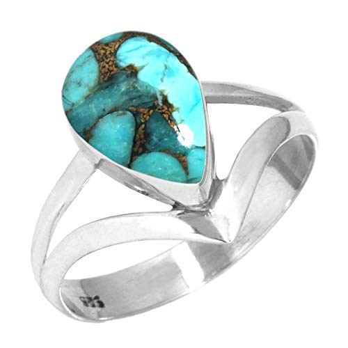 925 Sterling Silber Ring für Damen - Mädchen, Handgemacht Kupferblau Türkis Edelstein Silberring Größe 57(18.1), Hochzeit Geschenk für Mutter, Edelstein 925 Silberschmuck Cover