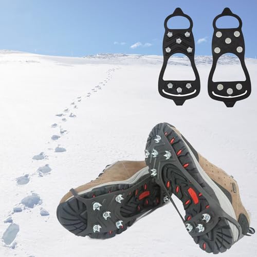 YQBFTC Crampones, 8 Dientes Tacos de Hielo Tracción Antideslizante Más de Zapatos, Tacos de tracción Nieve y Hielo Tracción, Dientes De Acero Zapatos Antideslizante para Invierno Excursiones Pesca