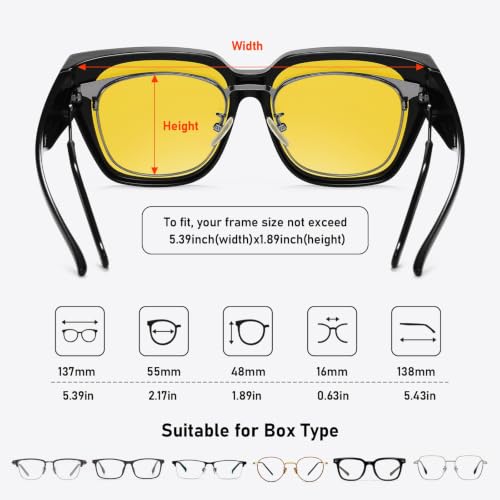 Image of HAOLOTA Night Vision Driving Glasses Fit Over Glasses for Women Men, Anti Glare Polarized Nighttime Yellow Lens